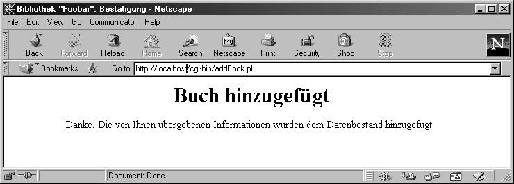 Bestätigung nach erfolgreichem Hinzufügen eines Buches Bestätigung nach erfolgreichem Hinzufügen eines Buches