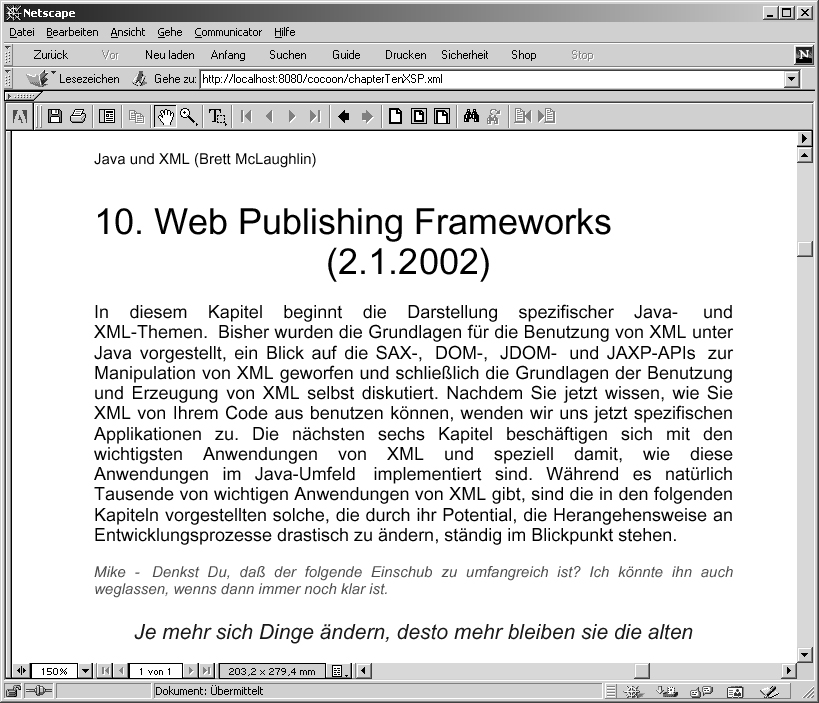 Ausgabe bei Benutzung der XSP-Tag-Library Ausgabe bei Benutzung der XSP-Tag-Library