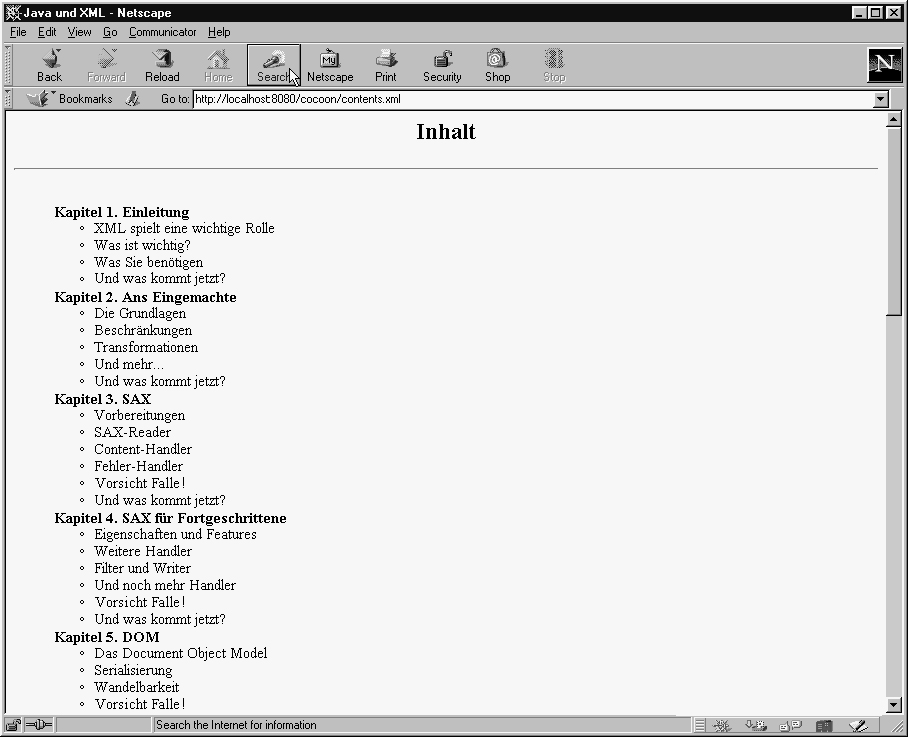 Cocoon bei der Arbeit an contents.xml Cocoon bei der Arbeit an contents.xml