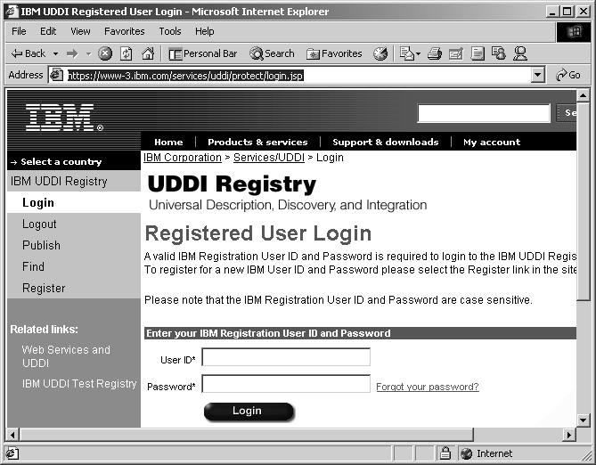 Einloggen in die IBM-UDDI-Registry Einloggen in die IBM-UDDI-Registry