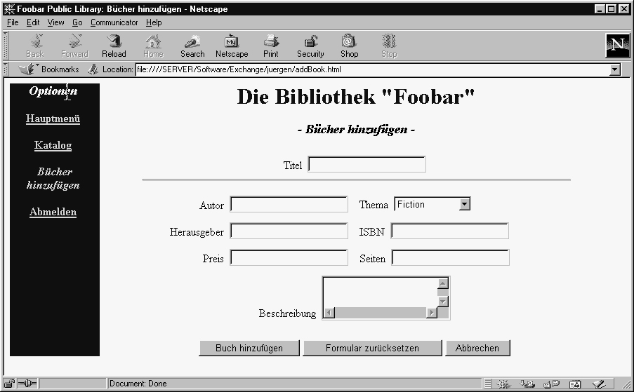 HTML-Nutzer-Interface für die Bibliothek Foobar HTML-Nutzer-Interface für die Bibliothek Foobar