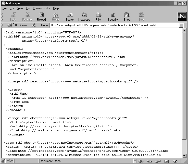 Vom GetRSSChannelServlet generierter RSS-Channel Vom GetRSSChannelServlet generierter RSS-Channel
